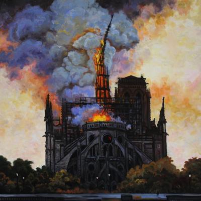 Incendie Notre-Dame de Paris , huile sur toile, 50x50cm, 2019