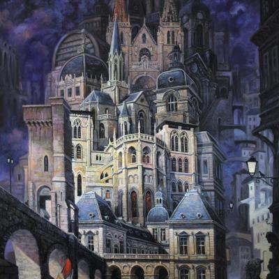 Lyon nocturne, huile sur toile, 110x80cm, 2019