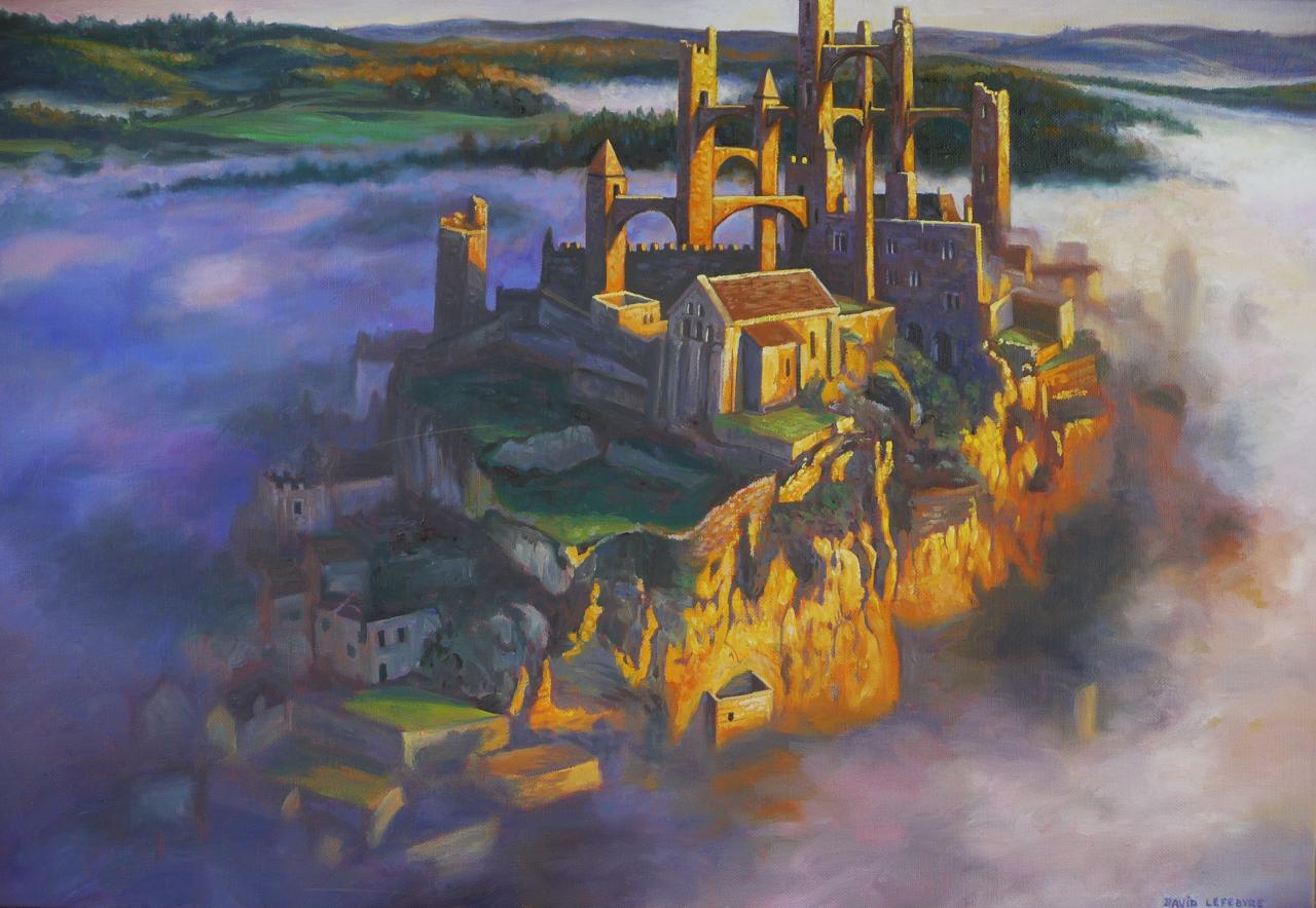 Château dans la brume, huile sur toile, 38x55cm, 2017