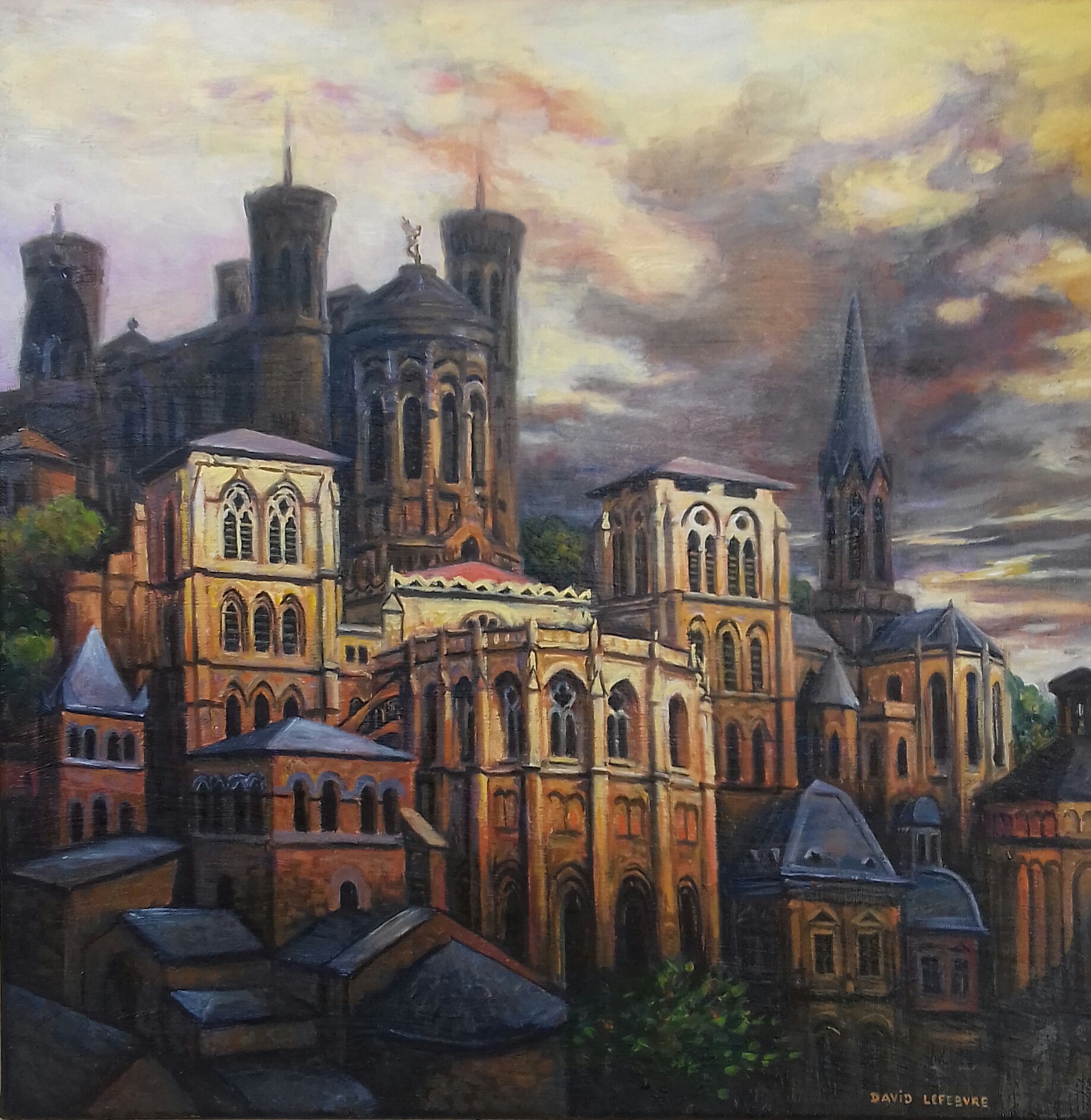 Lyon vue imaginaire II, huile sur toile, 40x40cm, 2020