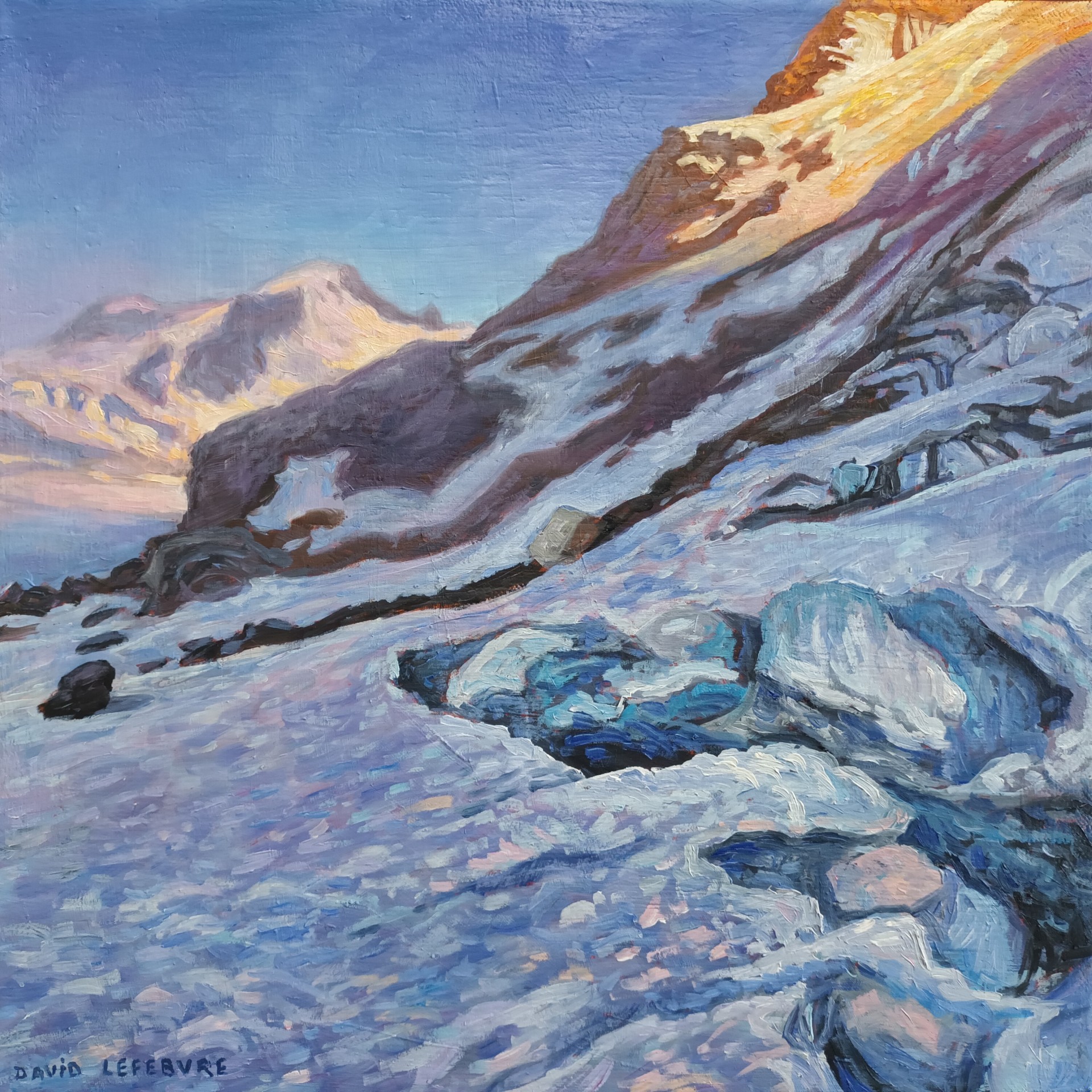 Glacier Sud de la Gurraz, huile sur toile, 30x30cm