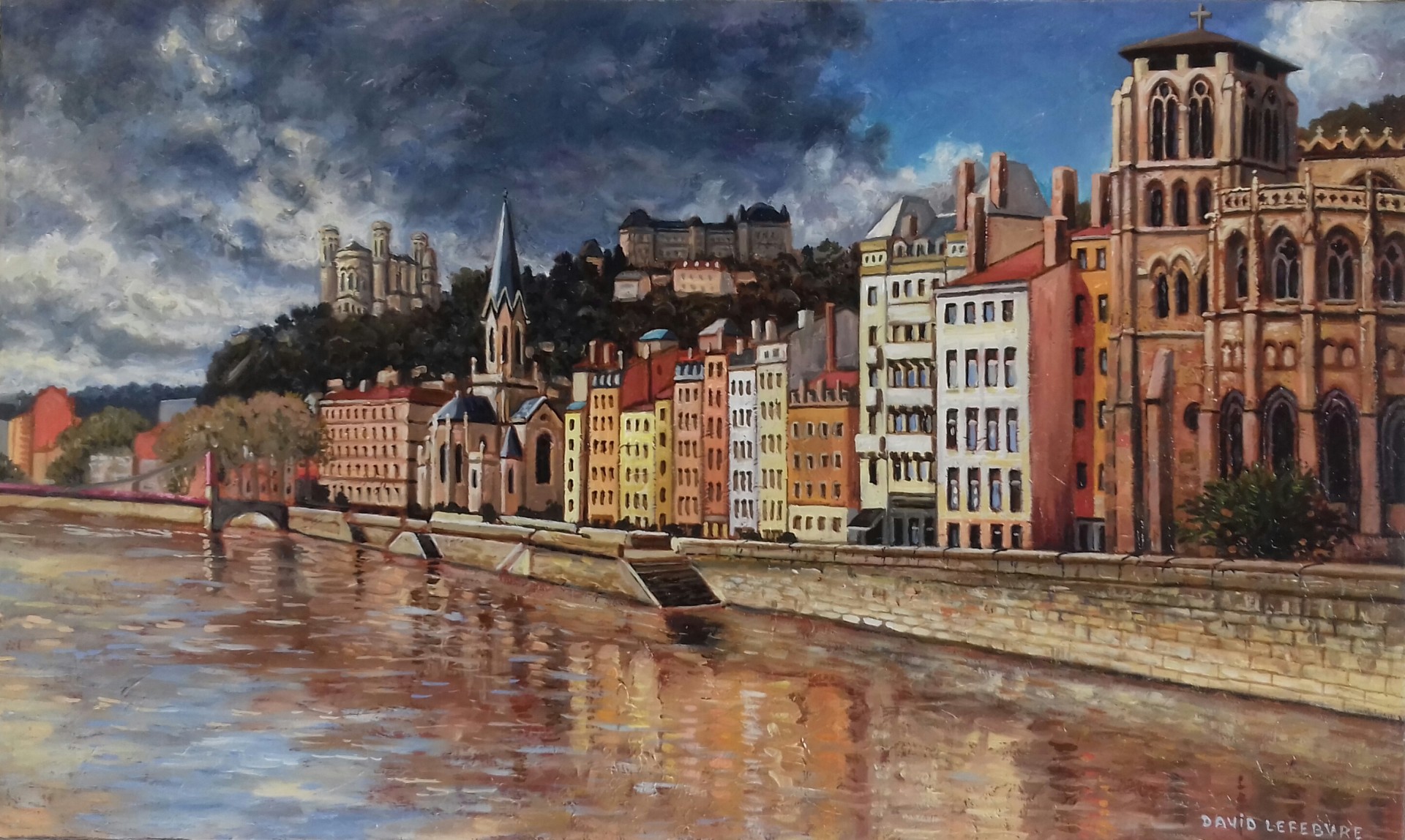 Lyon, quai de Saône III, huile sur toile, 33x55cm, 2022