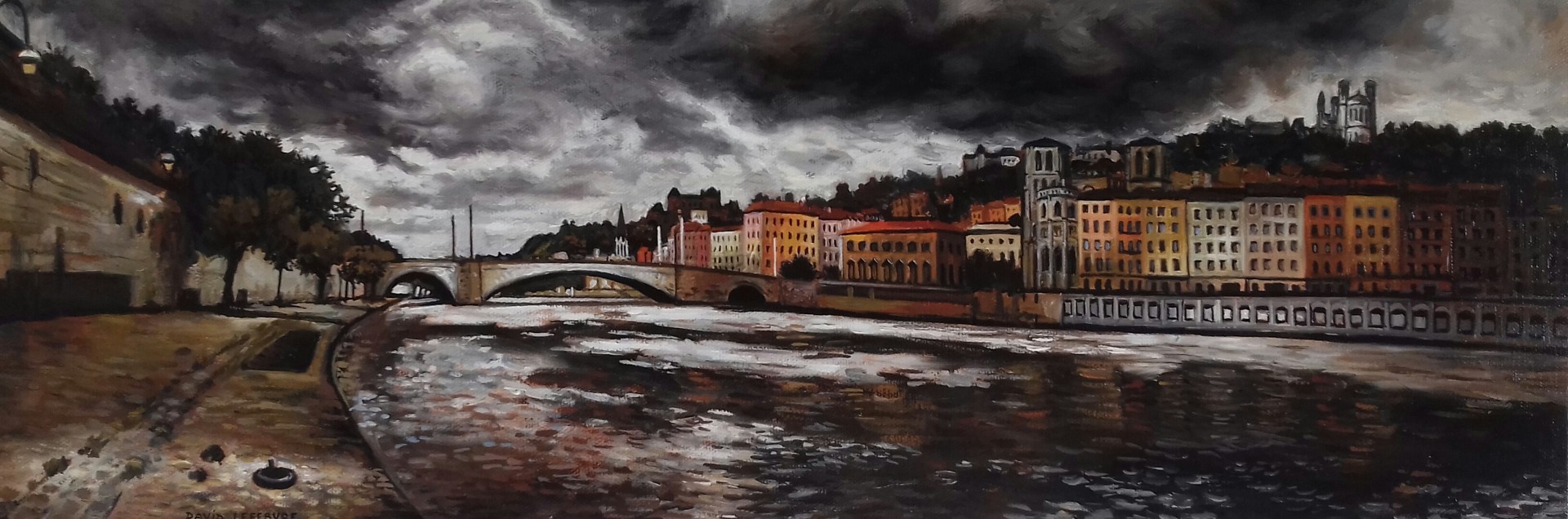 Lyon, quai de Saône IV, huile sur toile, 20x60cm, 2022