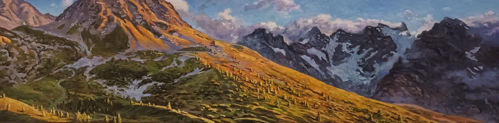 La Meije depuis le col du Lautaret, huile sur toile, 30x120cm