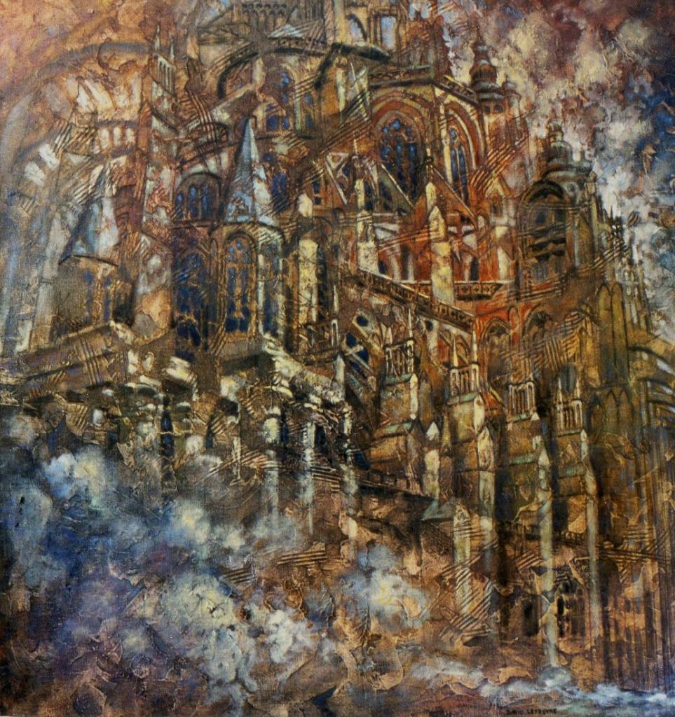 Babel embrumée, huile sur toile, 66x60cm, 1998