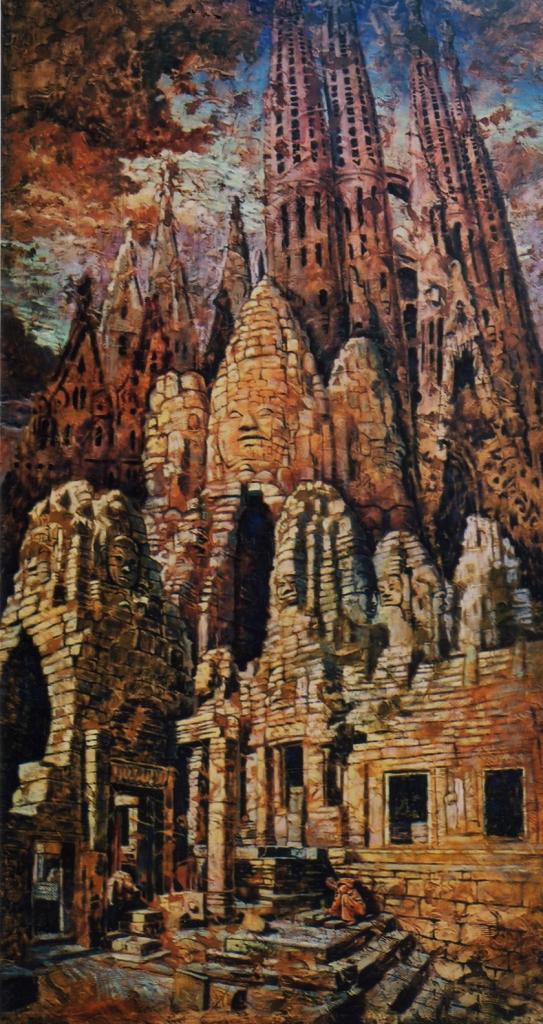 Babel hispano-angkorienne, huile sur toile, 164x91cm, 2003