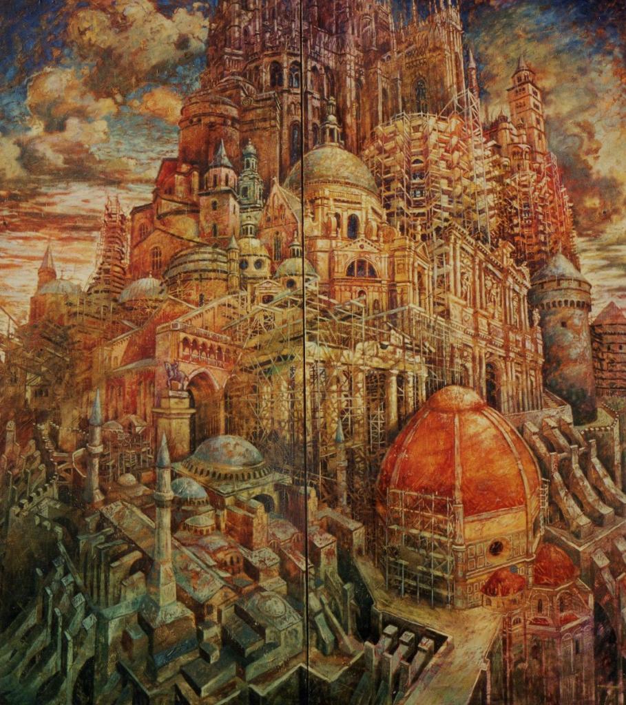 Babel V, huile sur toile, 183x166cm, 2001