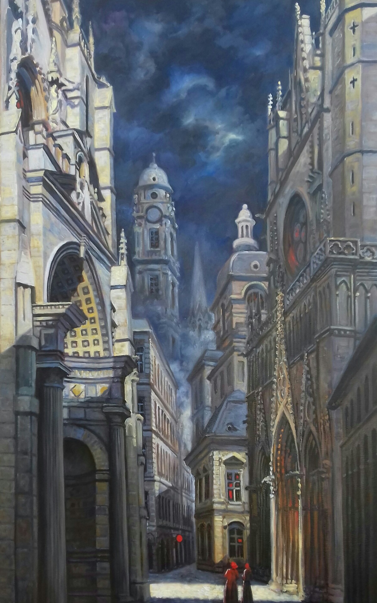 Lyon, rue imaginaire, huile sur toile, 65x40cm, 2021