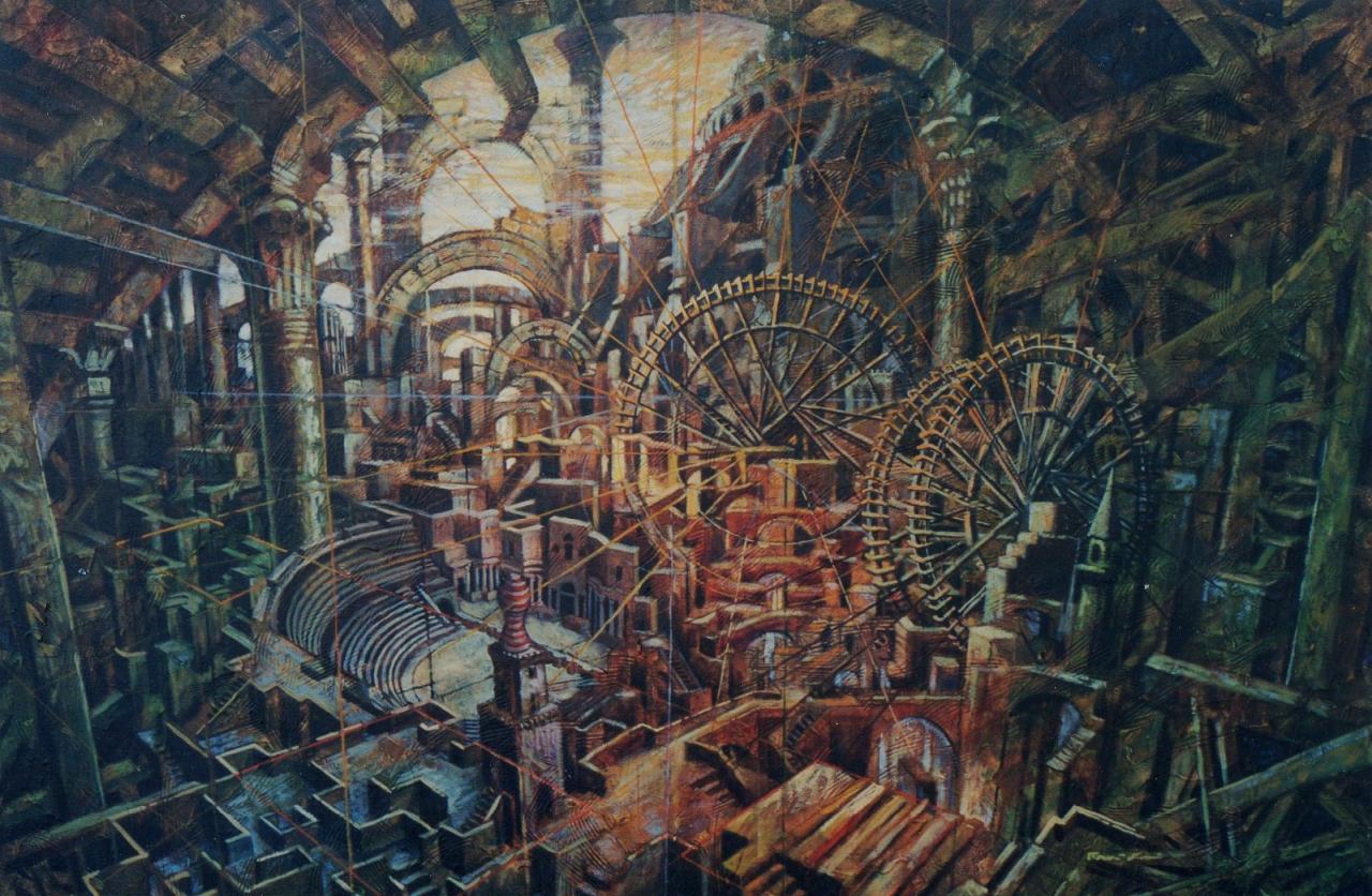 Grand labyrinthe, huile sur toile, 90x130cm, 2000