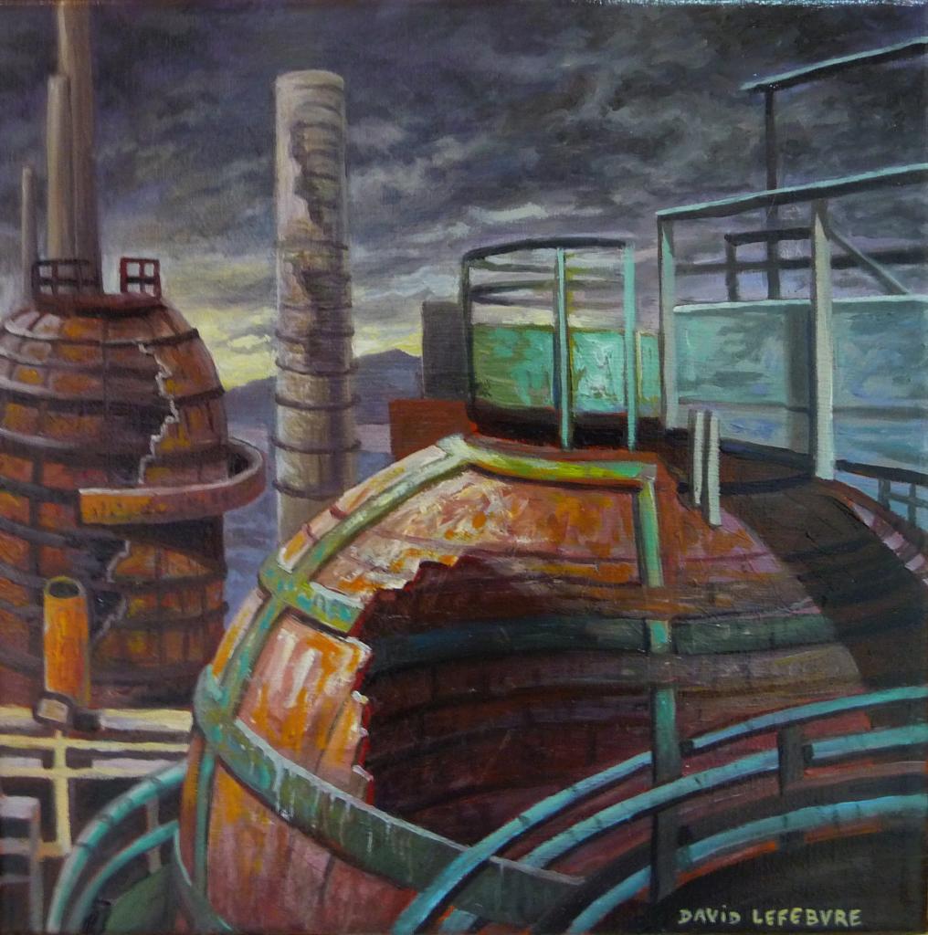 L'usine, huile sur toile, 20x20cm, 2017