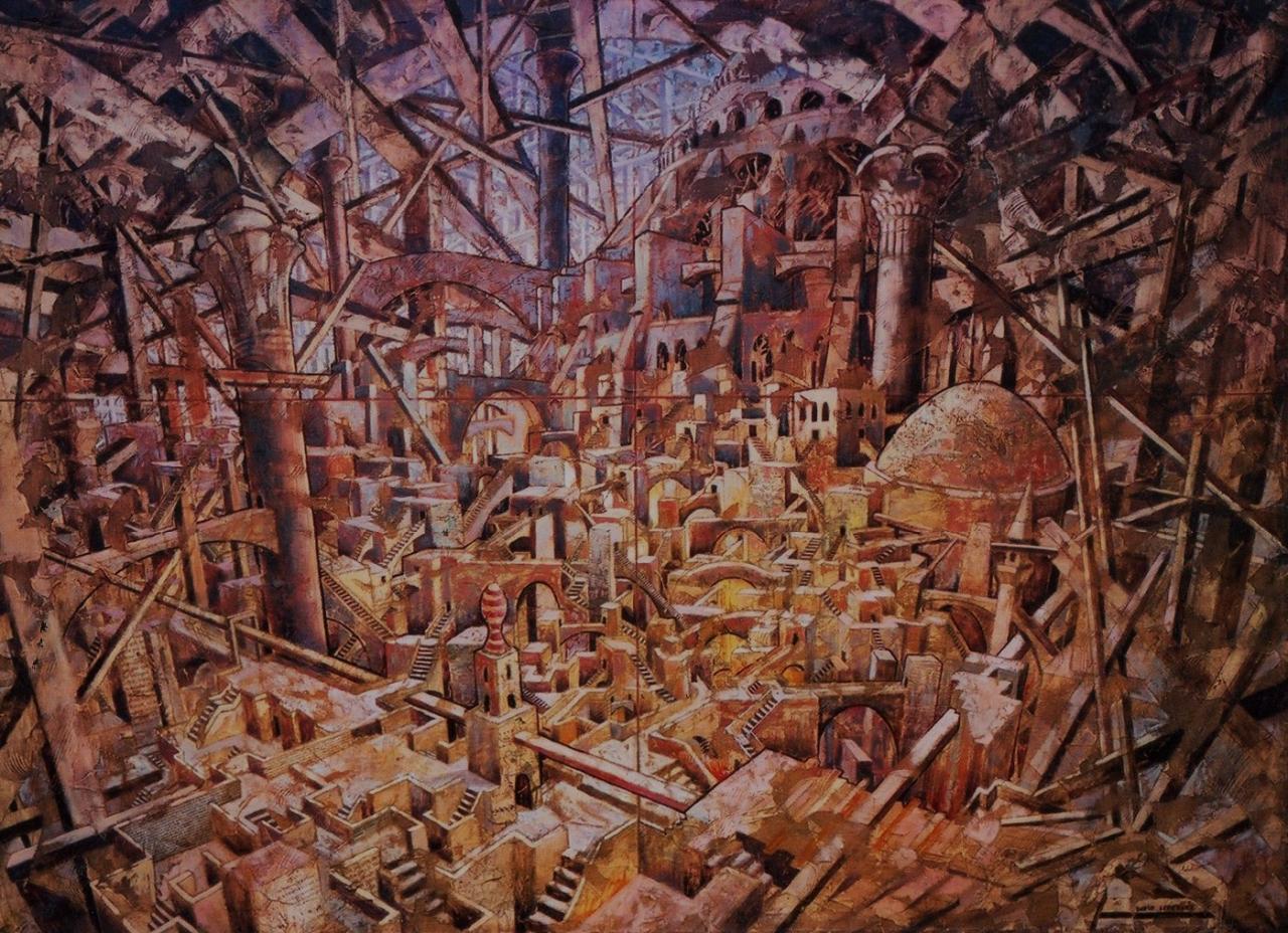 Labyrinthe majeur I, huile sur toile, 105x140cm, 2003
